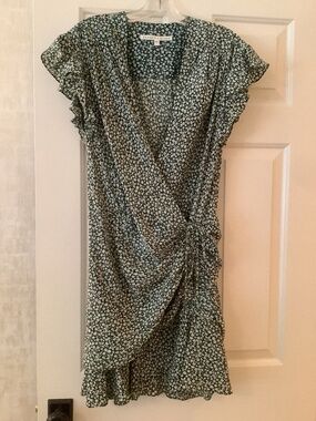 Veronica Beard Green Floral Wrap Dress